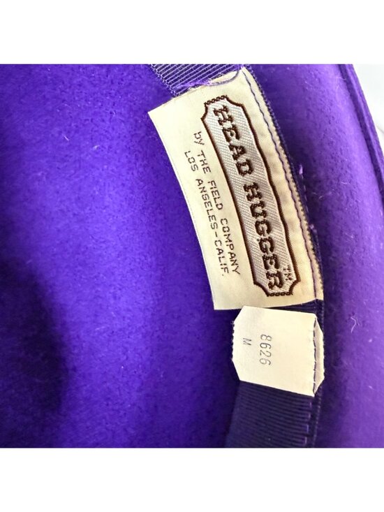 Vintage Purple Felt Wide Brim Hat Wool Head Hugger USA Black Ribbon Church main image 6